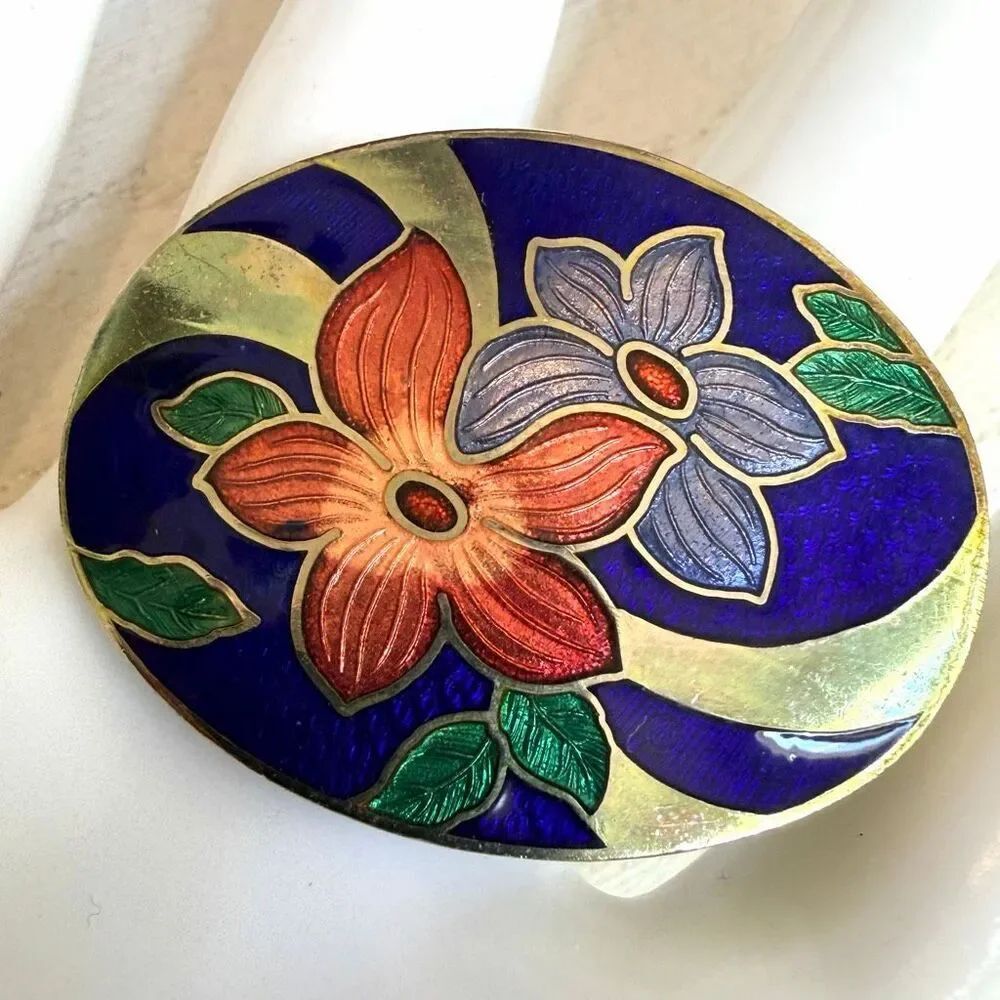 Vintage Cloisonné Floral Brooch